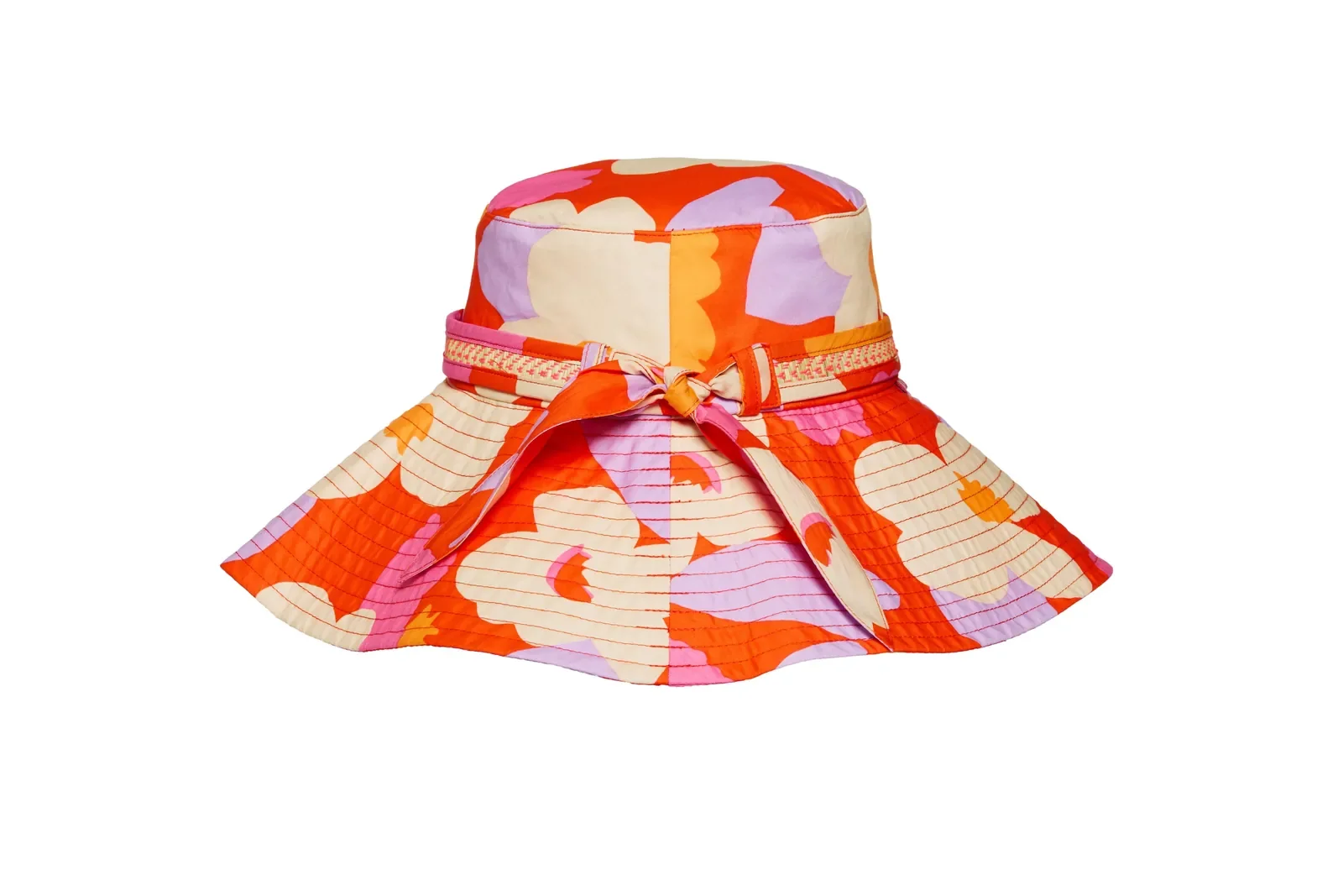 Side view of the Lorna Murray Longboard Rottnest Island Bucket Hat showing the natural grass-fibre tie belt and foldable construction.