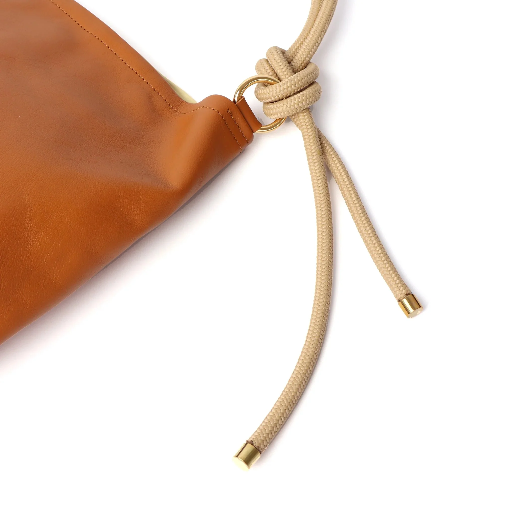 Tan and butter ripple canvas tote bag by Project Dyad, handmade with sculptural folds and cotton straps.