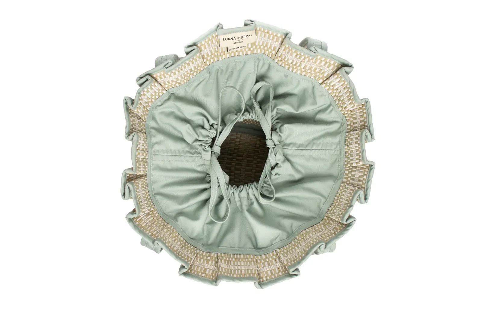 Top view of the Lorna Murray Polynesia Mini Tropez Tote showing the woven interior and handcrafted construction.