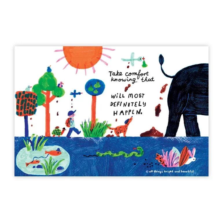 Traveller Poop Happens illustrated postcard by All Things Bright And Beautiful