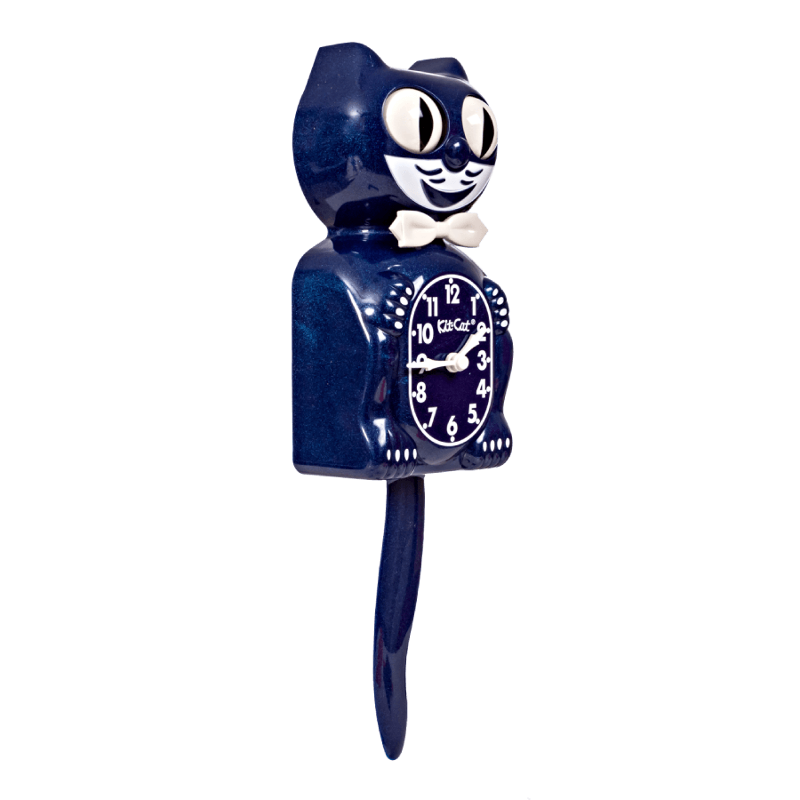 Galaxy Blue Kit-Cat Klock in deep sparkly blue with moving eyes and wagging tail, available at Goosebump Hong Kong.