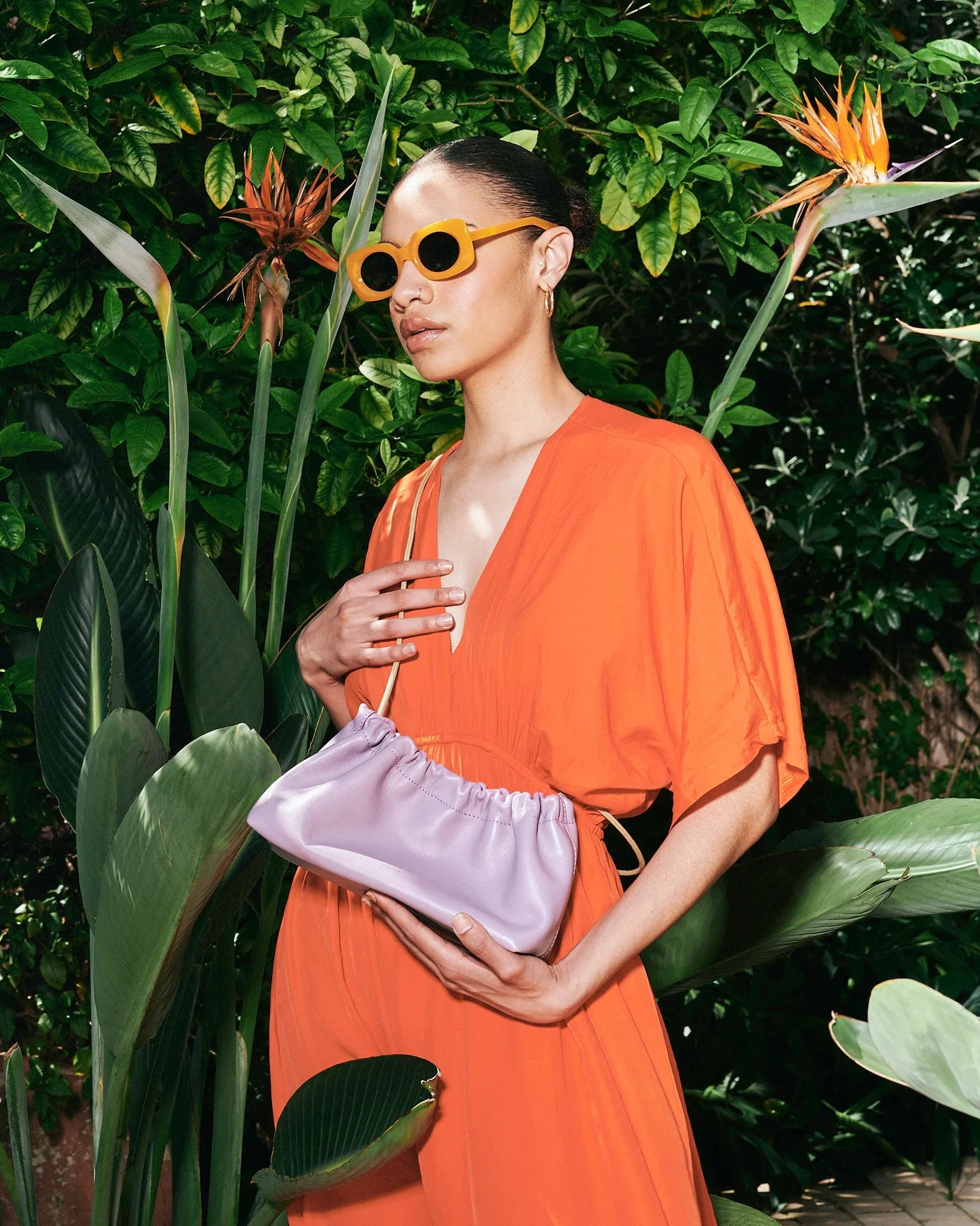Wave Bag in lilac canvas, curved folded silhouette with short handles, handmade by Project Dyad in Cape Town.