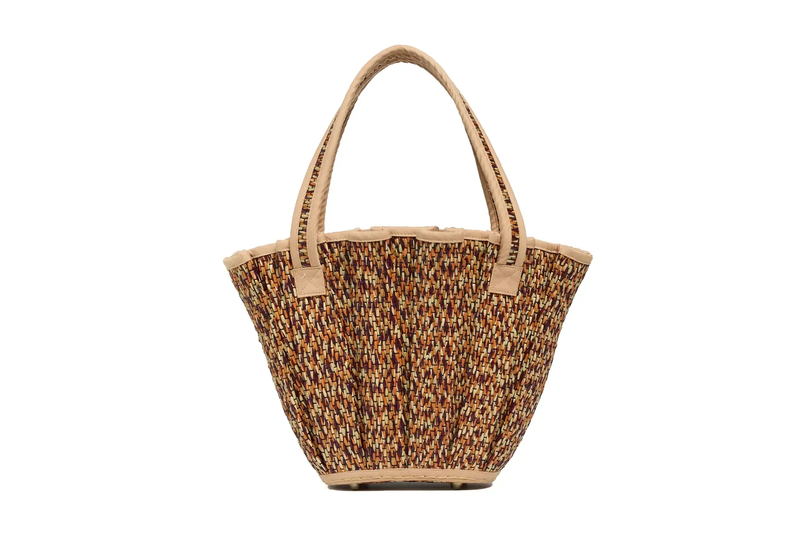 Back view of the Lorna Murray Dawn Mini Tropez Tote Bag featuring handcrafted natural grass fibres.