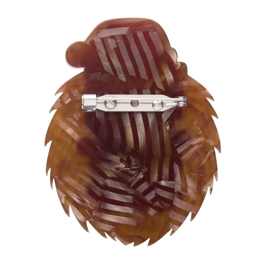 Erstwilder Hannah the Hedgehog Christmas brooch curled with festive bauble and Santa hat. Limited batch, exclusive in Hong Kong at Goosebump.