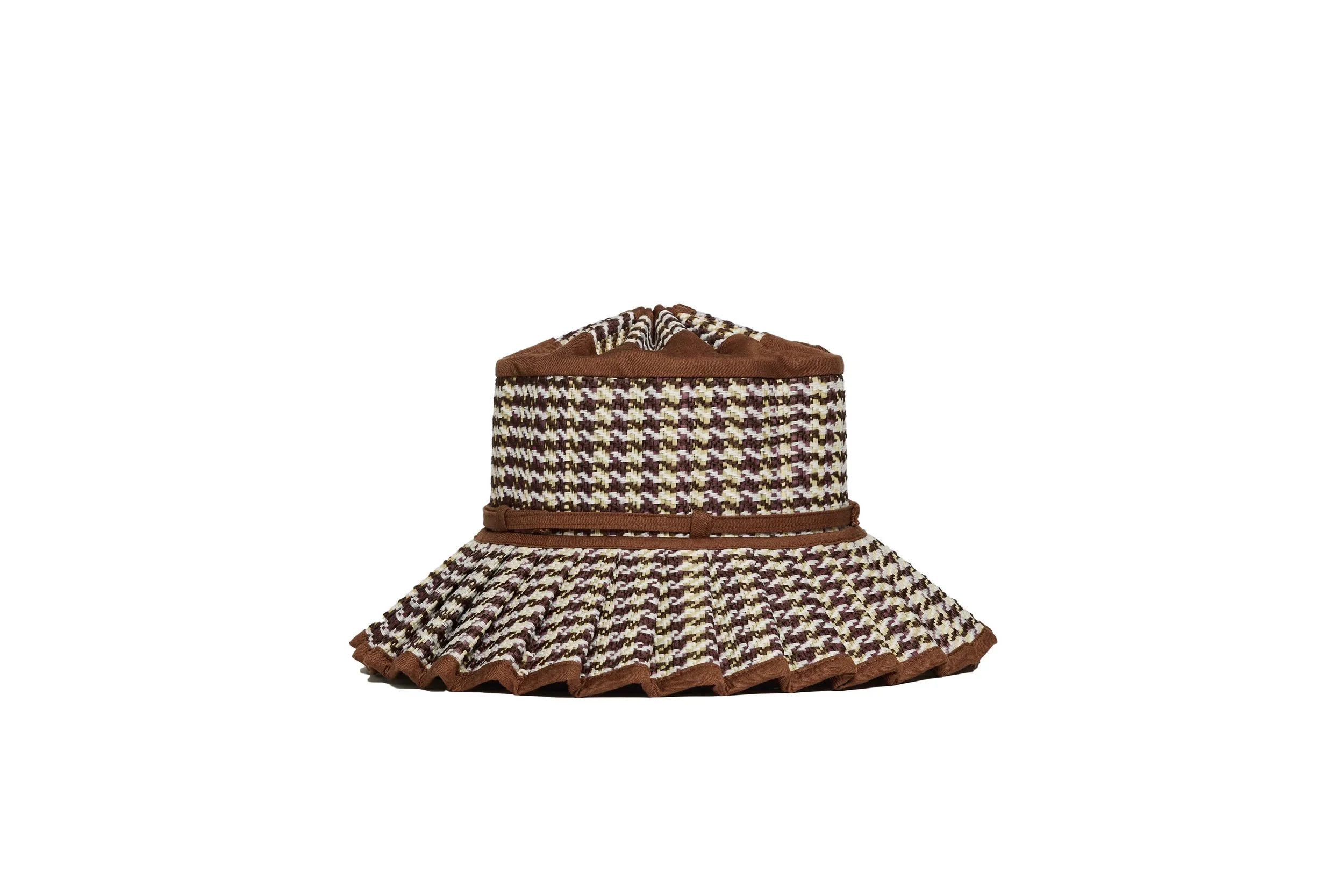 Malawi Island Capri Chic Hat – handwoven check-patterned foldable sun hat with milk‑chocolate trim, official Lorna Murray retailer Goosebump HK, directly imported from the brand.