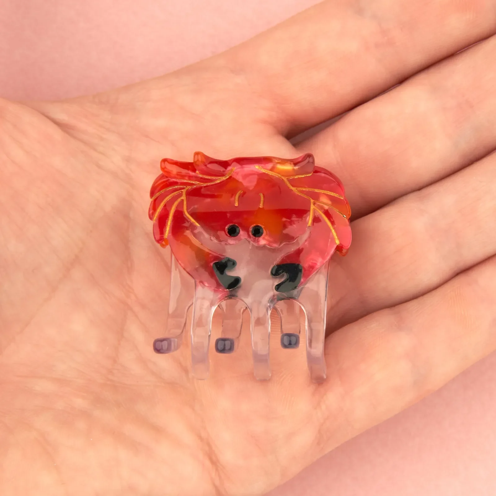 Coucou Suzette Mini Crab Hair Claw in glossy cellulose acetate, a quirky sea-inspired French hair accessory curated by Goosebump.