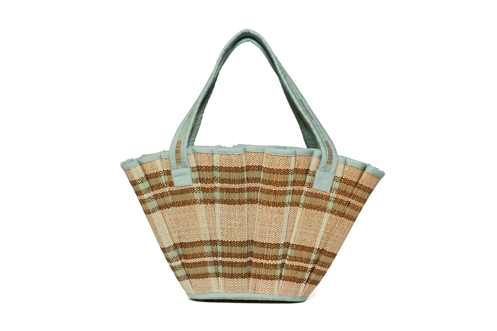Back view of the Lorna Murray Lake Como Mini Tropez Tote featuring handwoven natural grass fibres and comfortable carry handles.