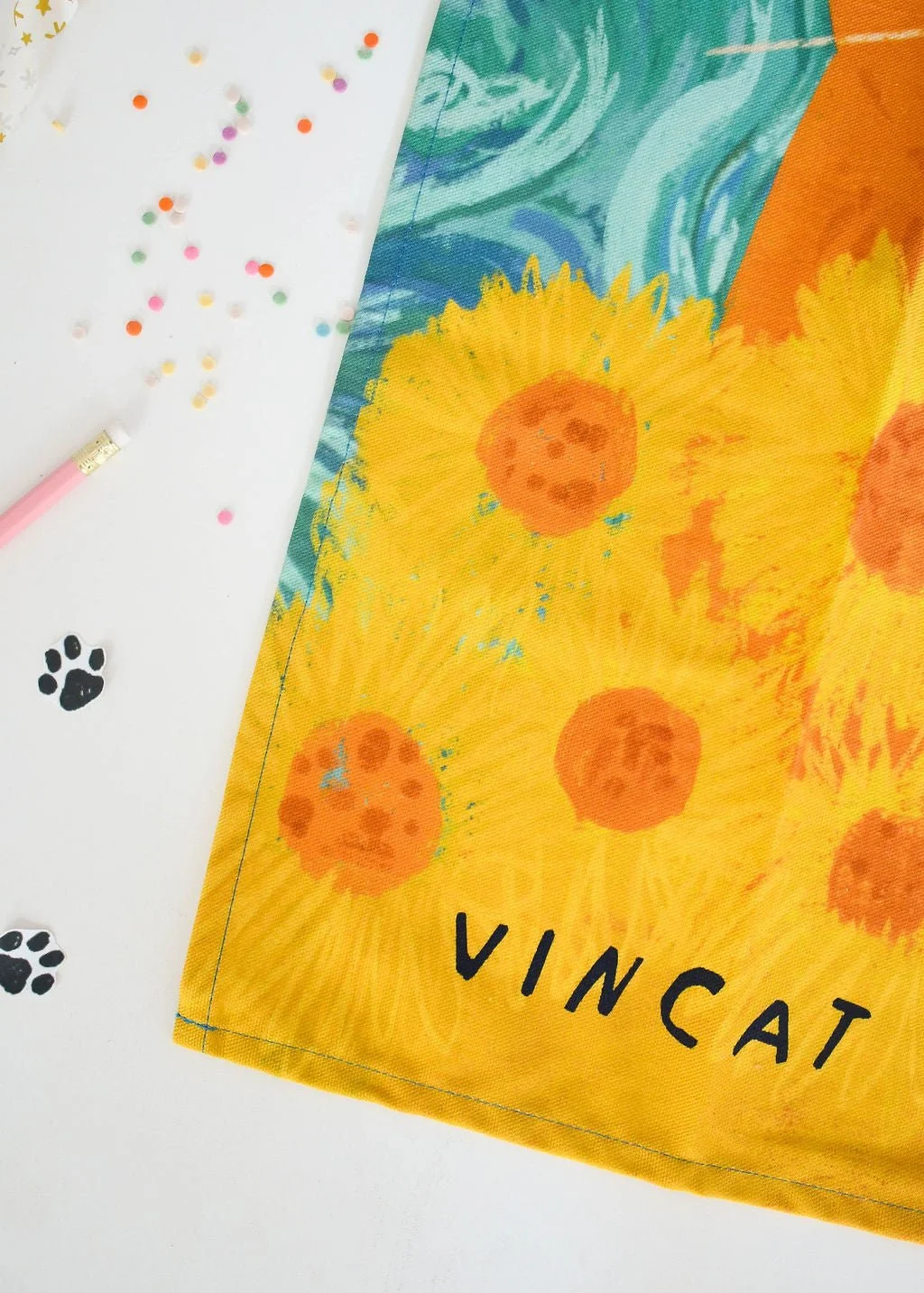 Vincat Van Gogh Cat Tea Towel by NIASKI, 100% cotton Cats in Art kitchen towel and art-inspired home gift for cat lovers at Goosebump Hong Kong