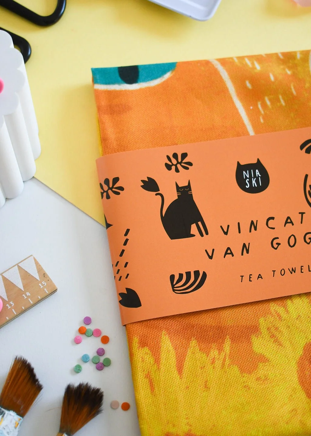 Vincat Van Gogh Cat Tea Towel by NIASKI, 100% cotton Cats in Art kitchen towel and art-inspired home gift for cat lovers at Goosebump Hong Kong