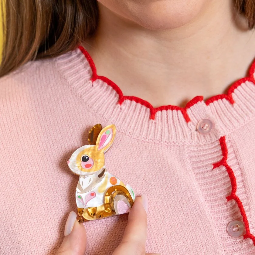 Erstwilder x Pete Cromer Maple the Bunny Brooch featuring a layered bunny design with a sweet, artful Easter-inspired look.