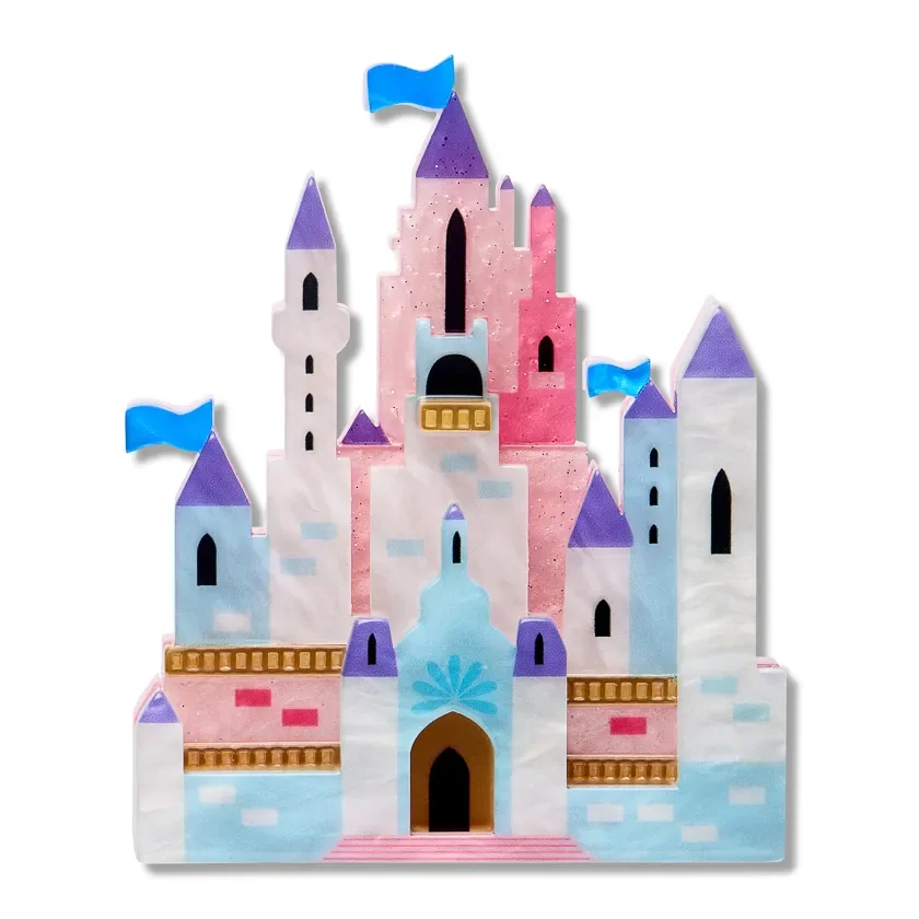 Erstwilder In a Land Far Away bonus brooch in pink and blue castle colourway from the Fairy Tales Part 2 collection
