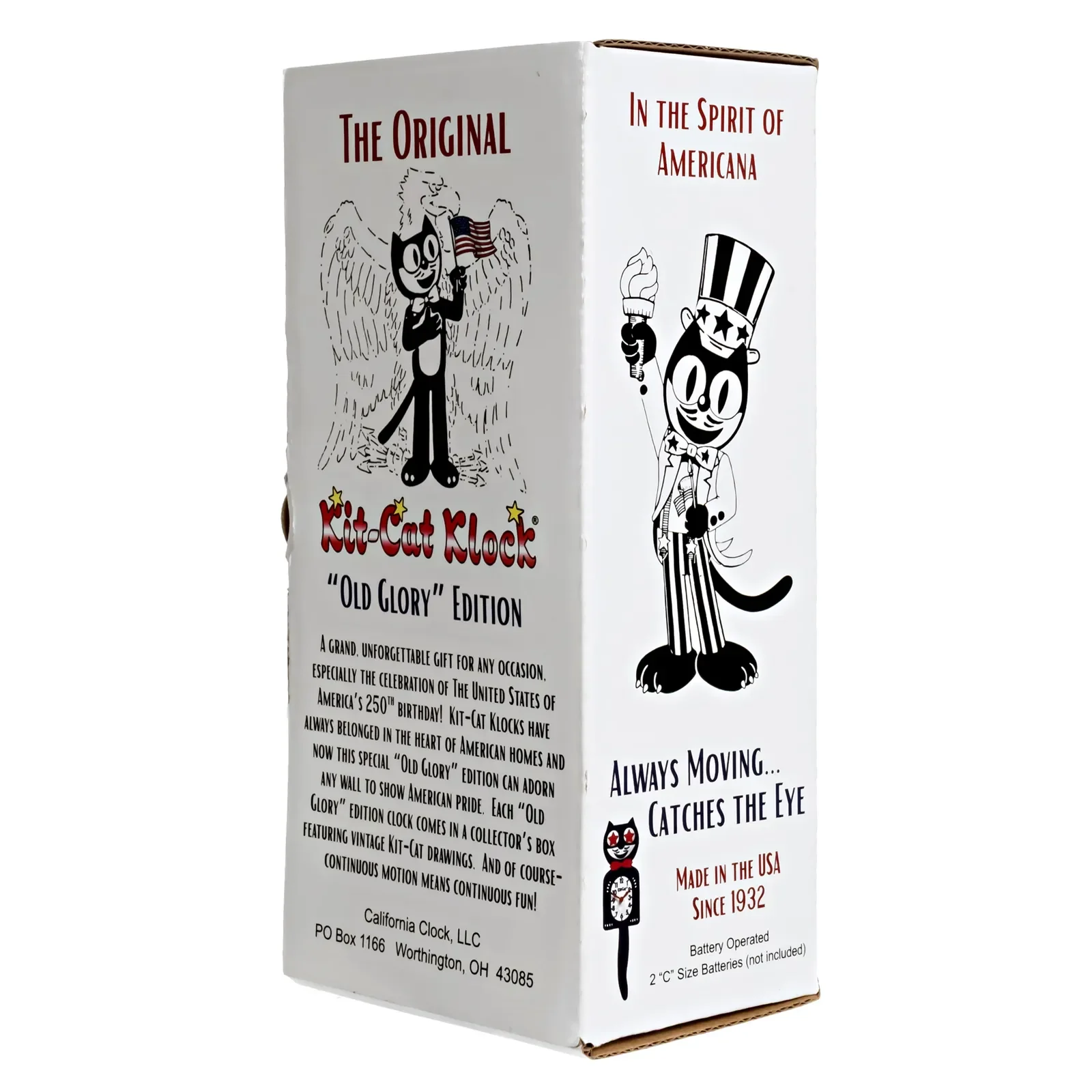 Kit-Cat Klock Old Glory Special Edition blue wall clock with red star eyes, red hands and commemorative red tail