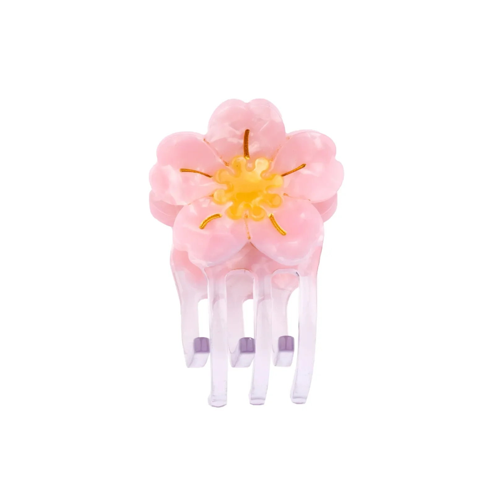Coucou Suzette Mini Sakura Hair Claw in glossy cellulose acetate, a delicate French flower hair accessory curated by Goosebump.