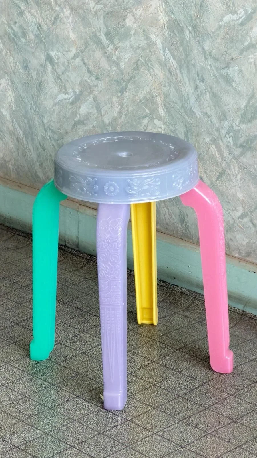 Rumba Bor pastel mixed colour stool in recycled polypropylene with pink, yellow, mint and lilac legs