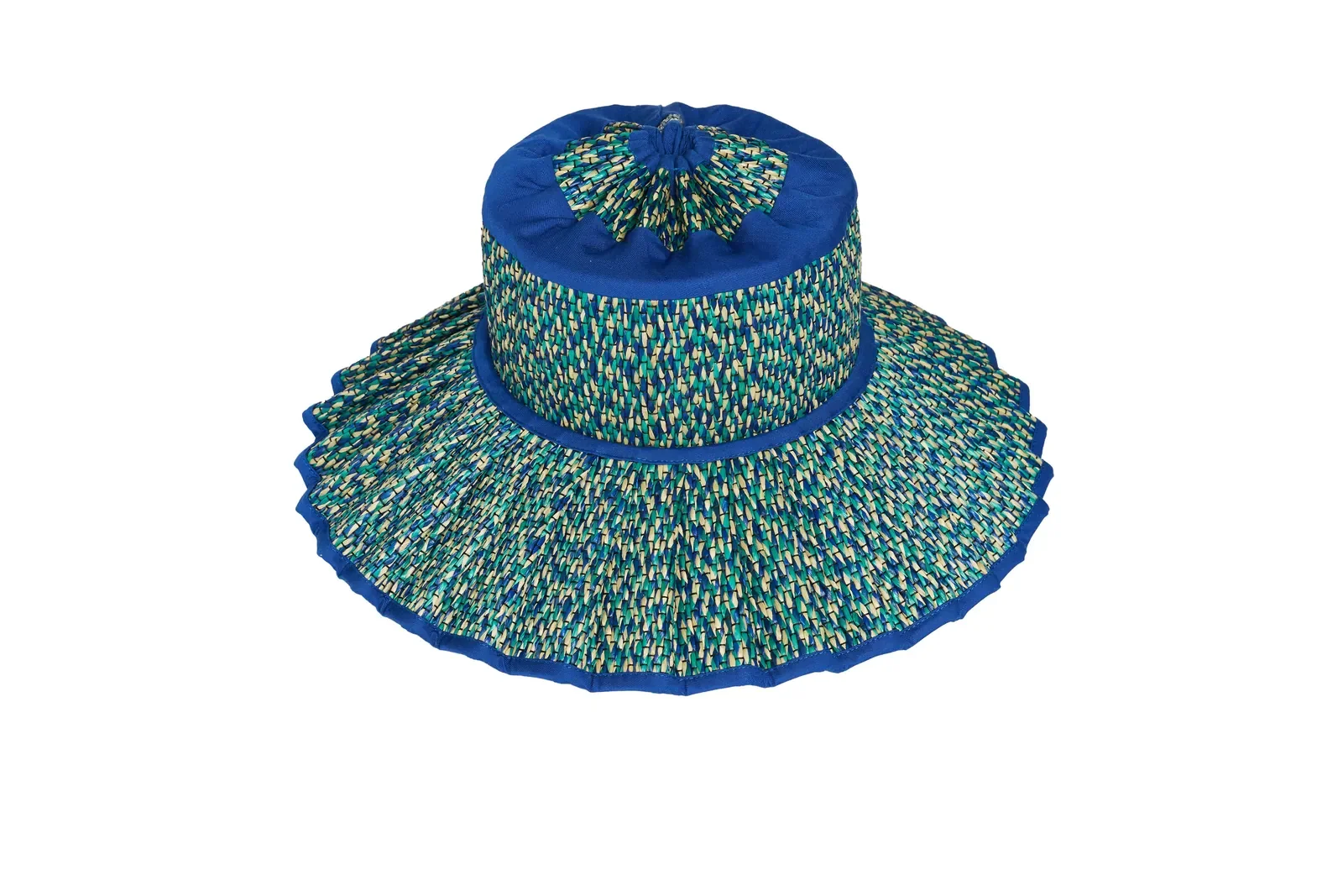 Angled front view of the Lorna Murray Skyline Island Capri Hat highlighting its woven construction and wide brim.