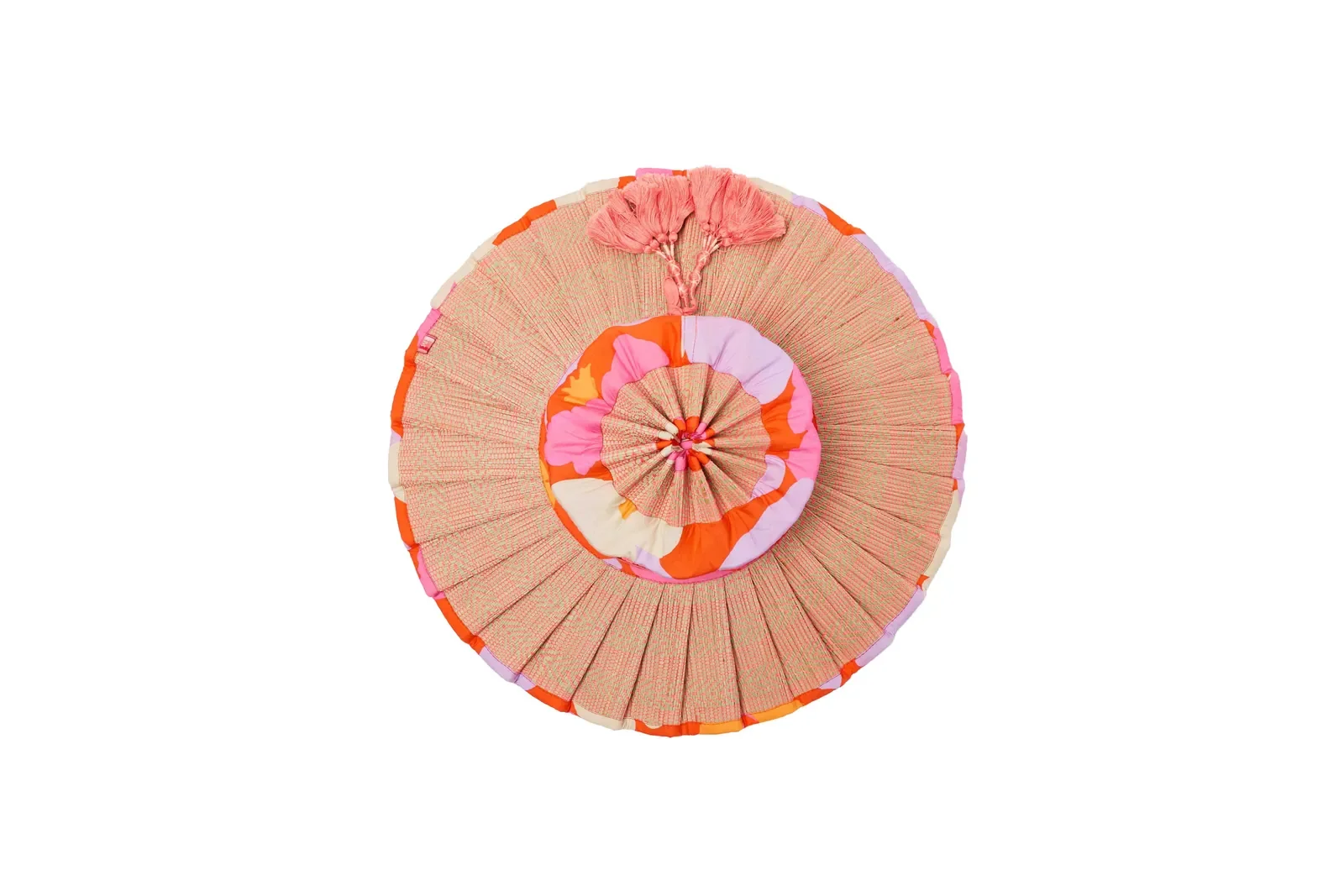 Top view of the Lorna Murray Longboard Island Capri Play Hat highlighting its woven crown, pleated brim and colourful detailing.