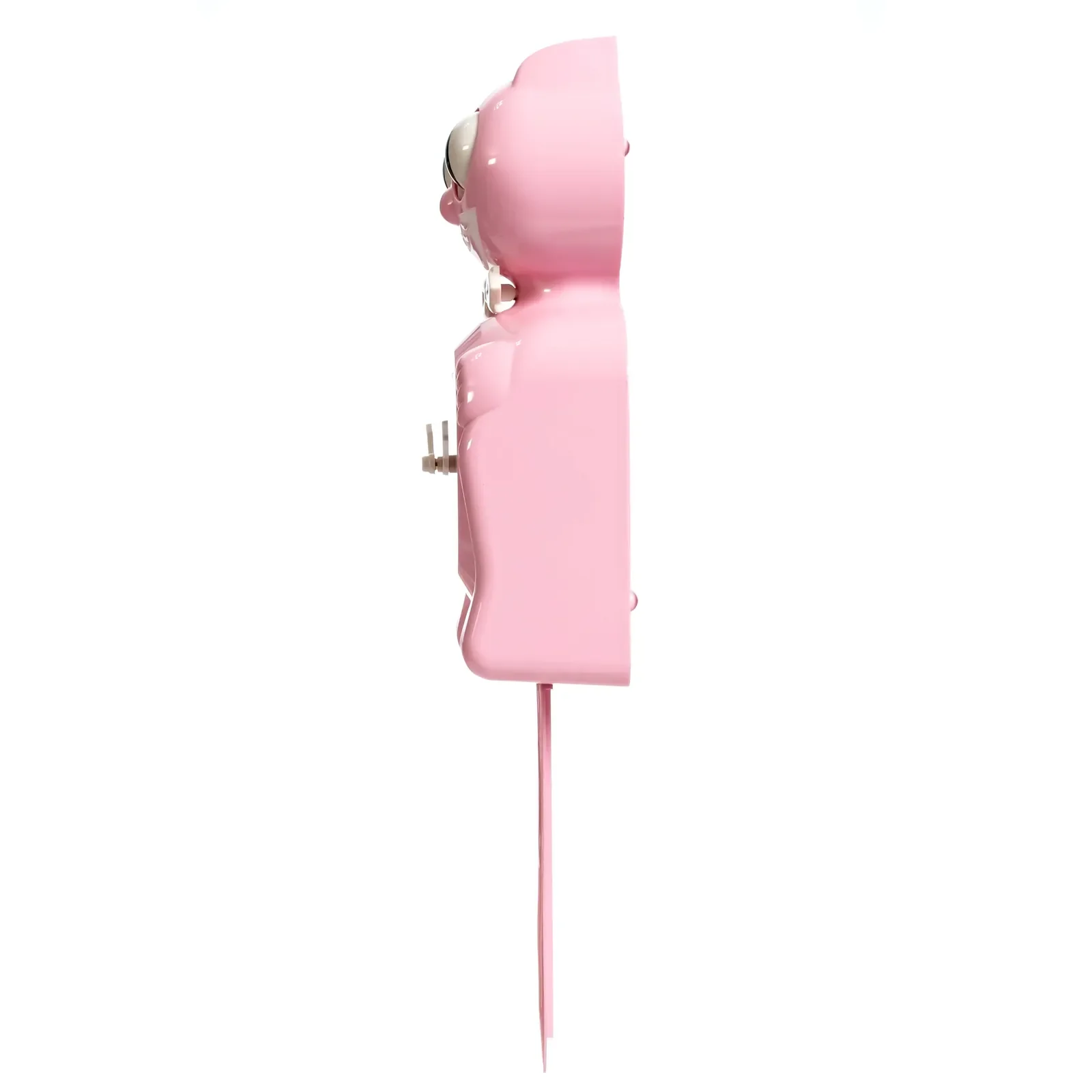 Bubblegum Pink Kitty-Cat Klock 12.75-inch pink wall clock with white bow tie, moving eyes and wagging tail