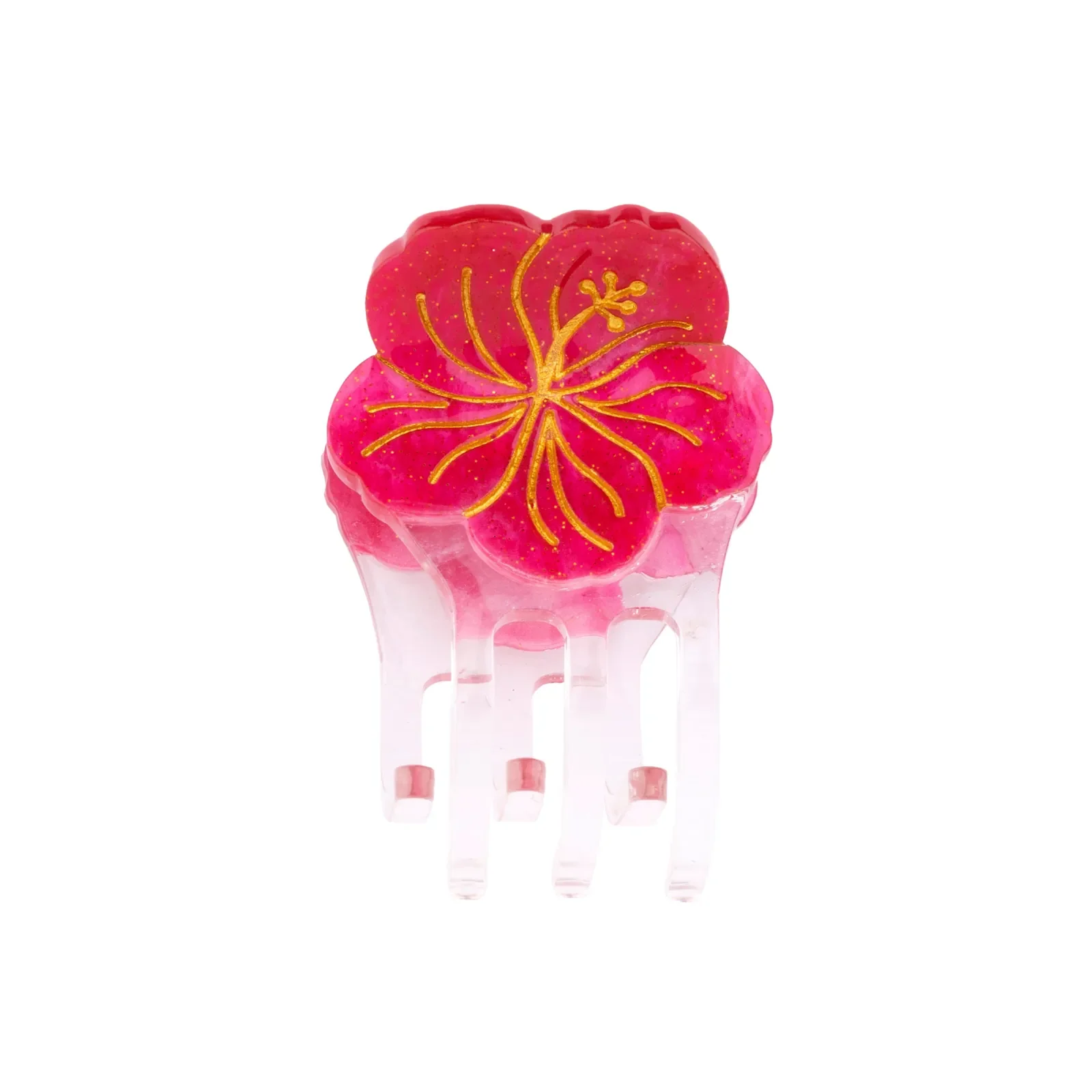 Coucou Suzette Mini Hibiscus Hair Claw in acrylic, a cheerful French flower hair accessory curated by Goosebump.