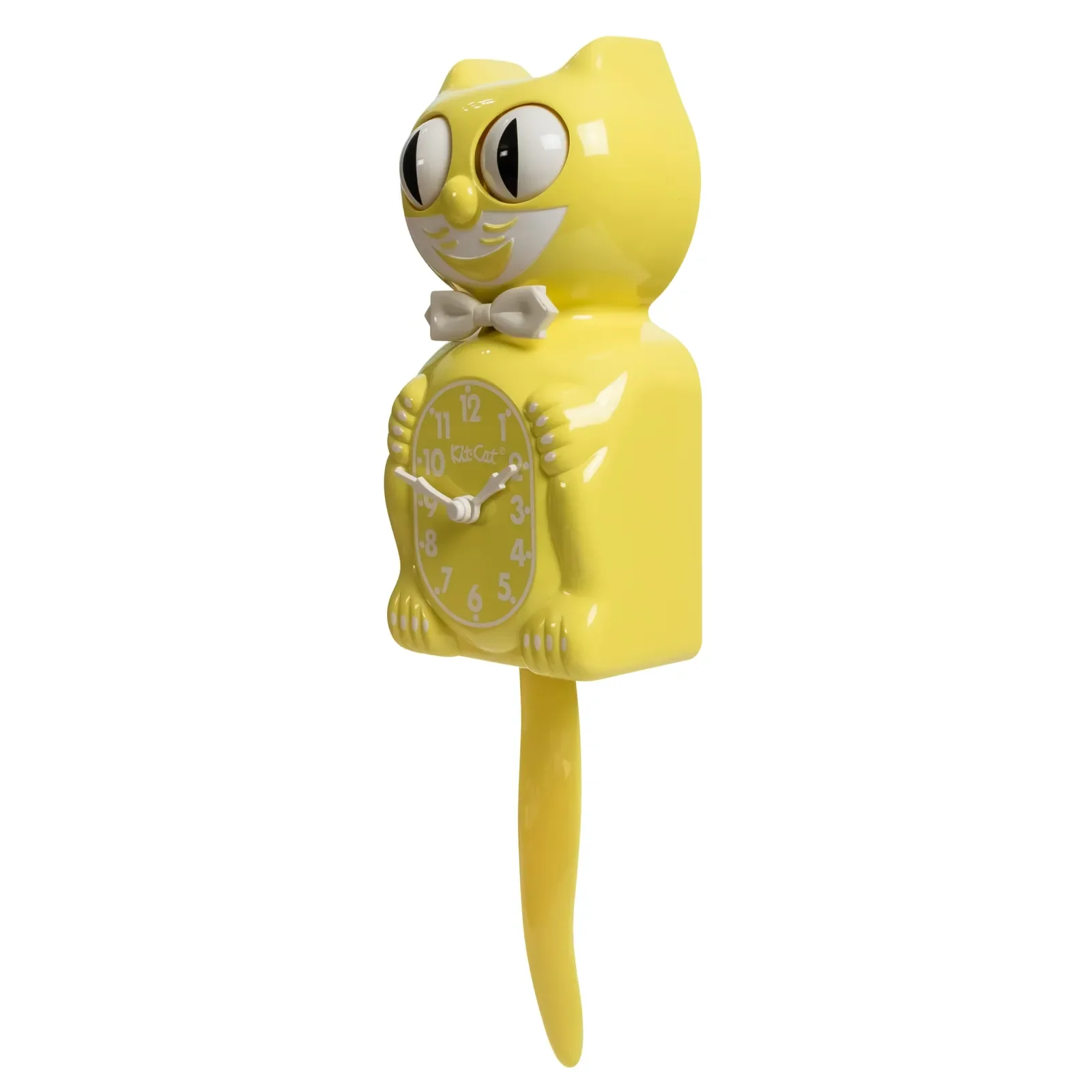 Spring Daffodil Yellow Kit-Cat Klock in bright yellow with moving eyes and wagging tail, available at Goosebump Hong Kong.
