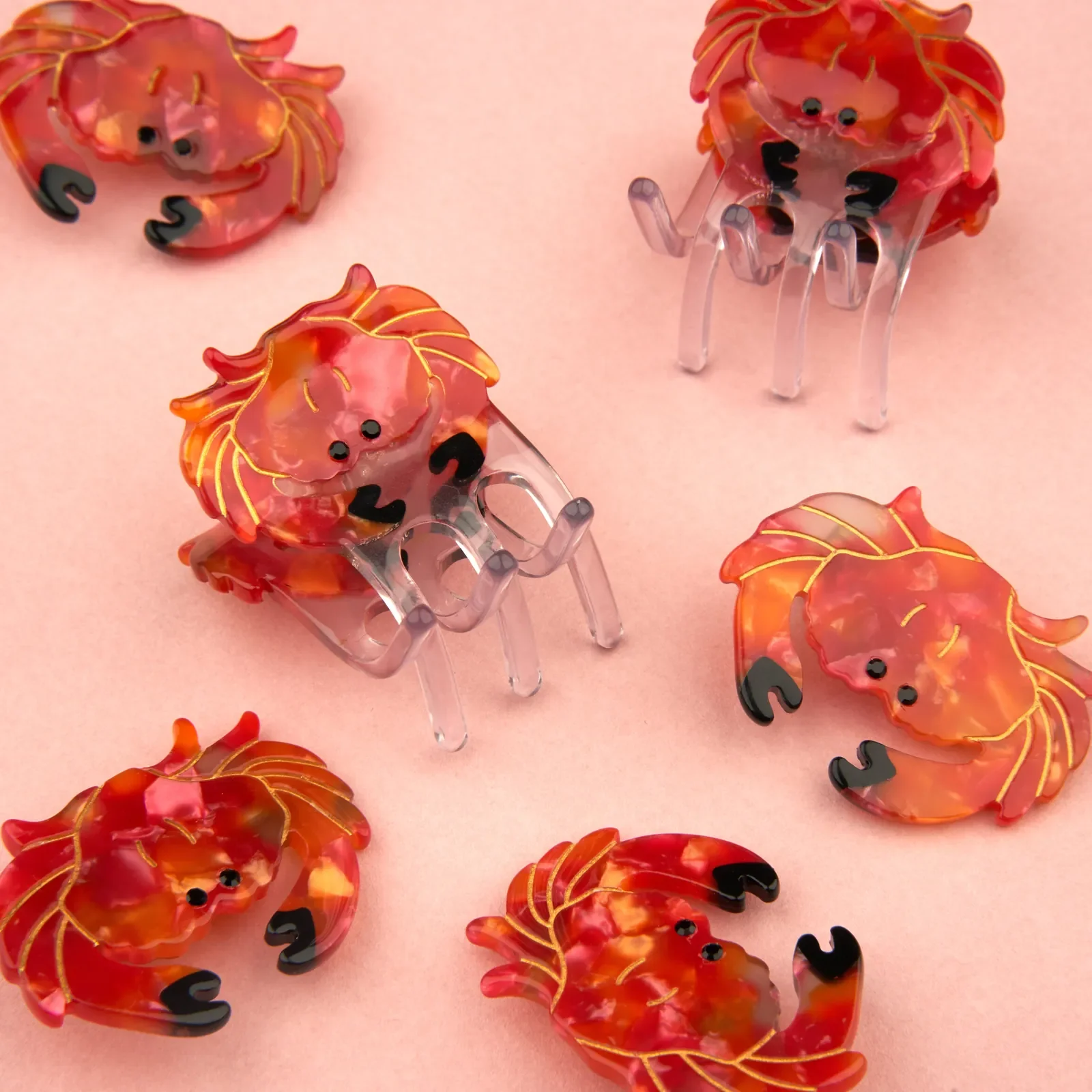 Coucou Suzette Mini Crab Hair Claw in glossy cellulose acetate, a quirky sea-inspired French hair accessory curated by Goosebump.