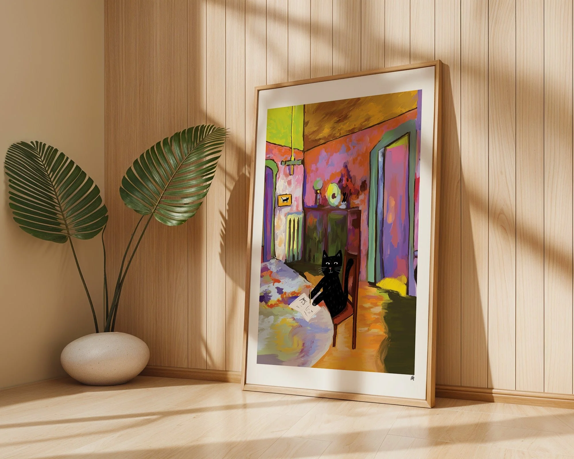 Wassily Catdinksy Cat Art Print A4 by NIASKI, Kandinsky inspired abstract cat wall art print for colourful home decor and art lover gifts at Goosebump Hong Kong