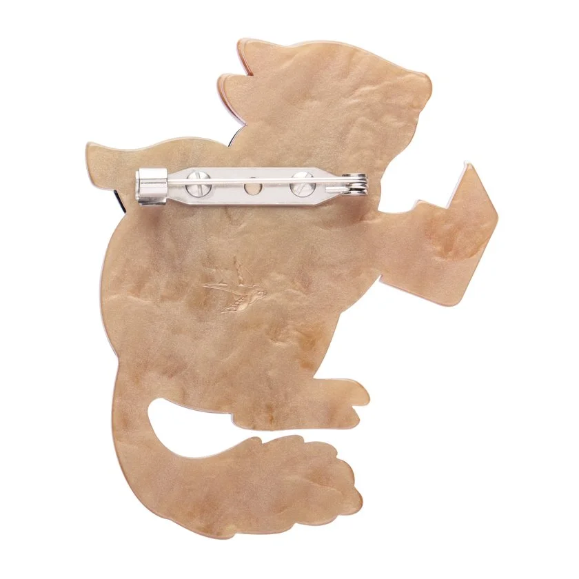 Erstwilder Charlie the Chipmunk Christmas brooch with scarf and carol book, layered resin design. Exclusive in Hong Kong at Goosebump.