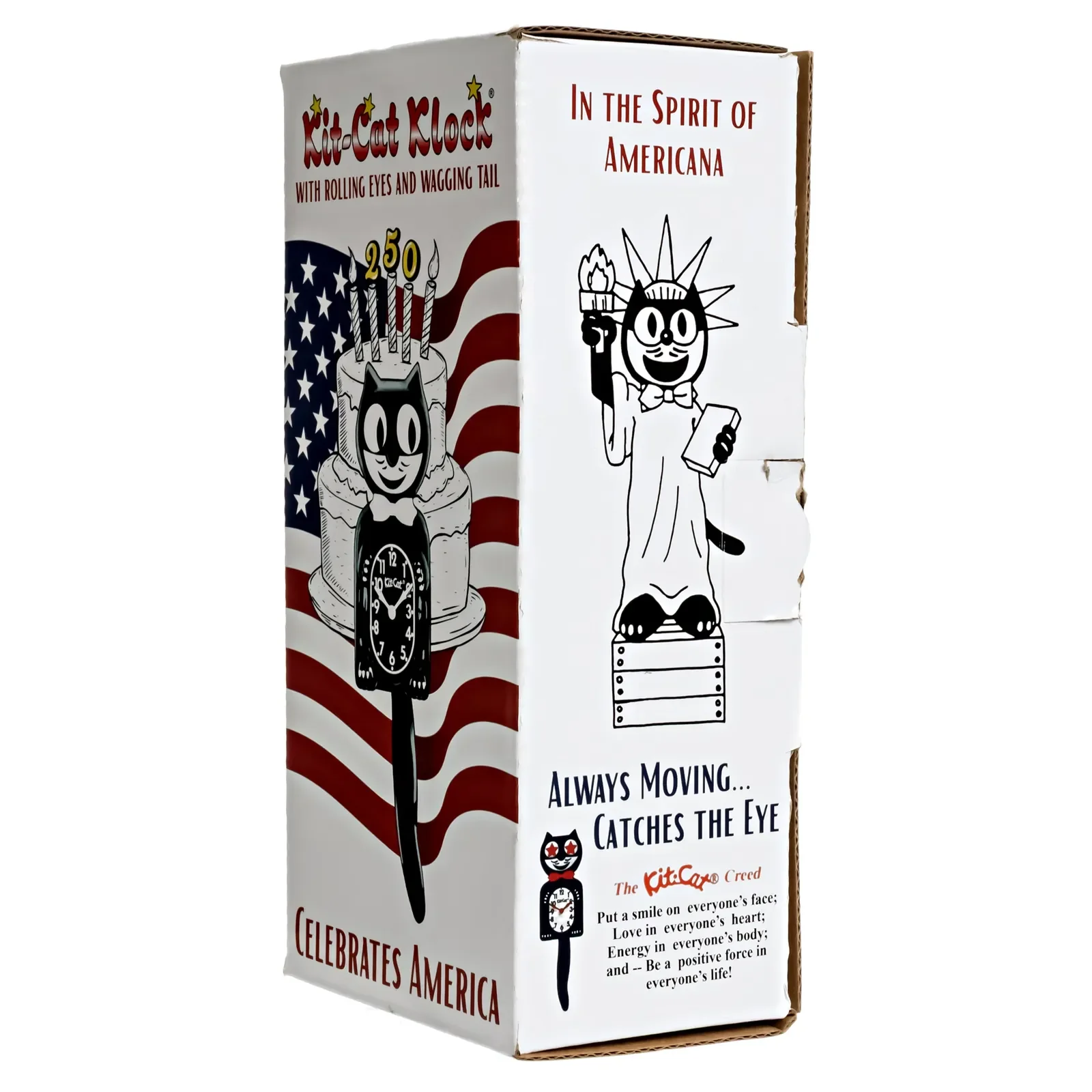 Kit-Cat Klock Old Glory Special Edition blue wall clock with red star eyes, red hands and commemorative red tail