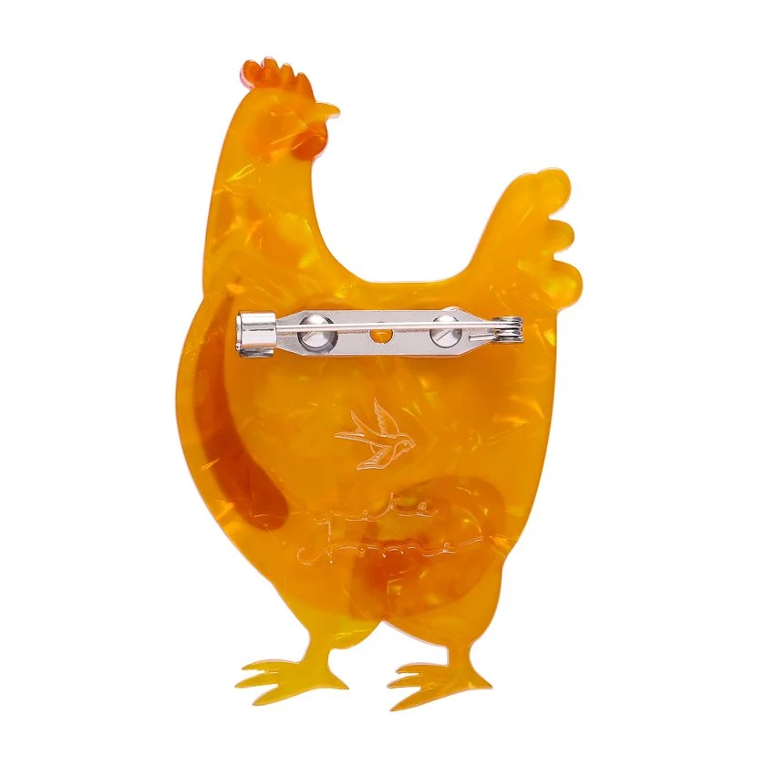 Erstwilder x Pete Cromer Clara the Chicken Brooch featuring a layered chicken design with a playful, artistic look.