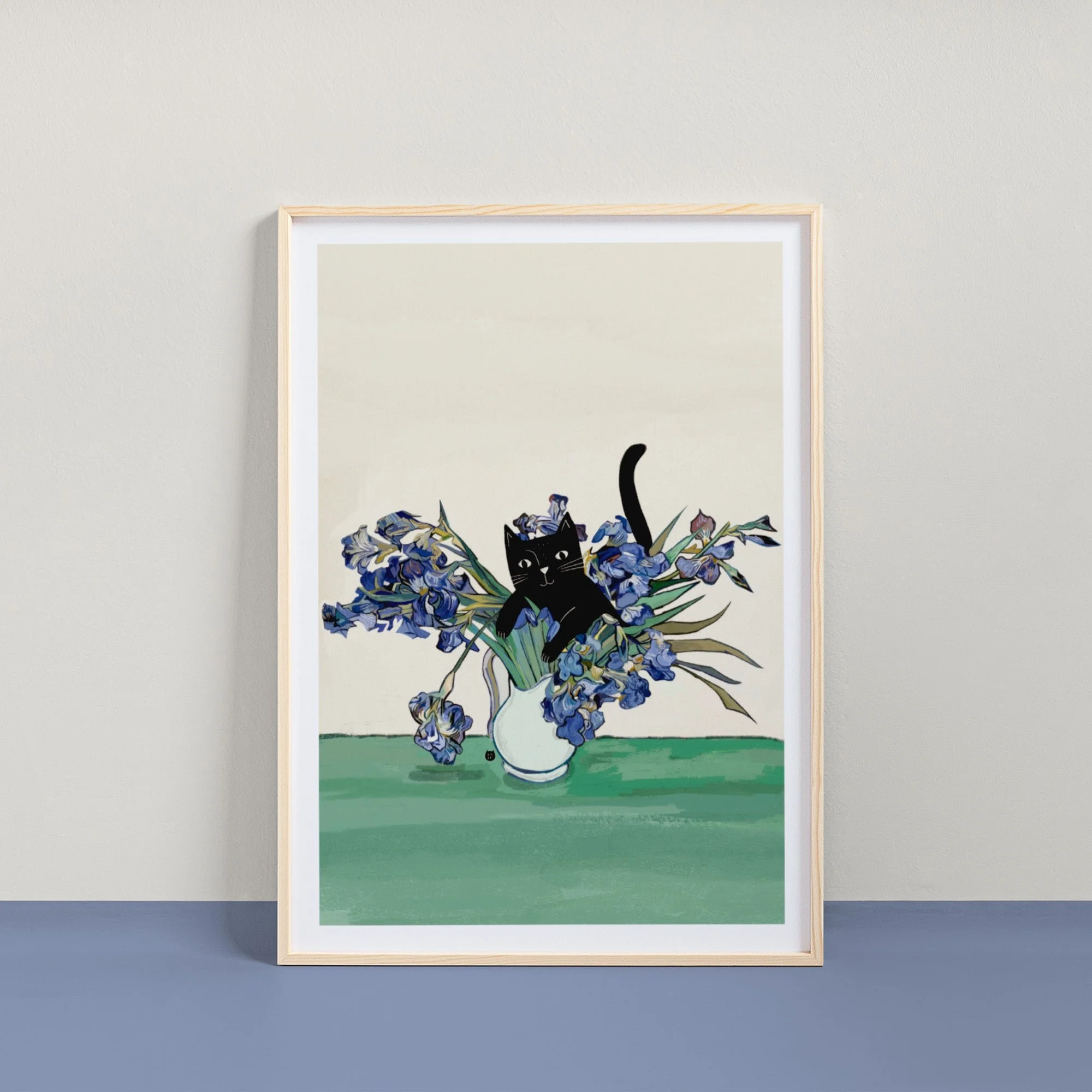 Vincent's Irises Cat Art Print A4