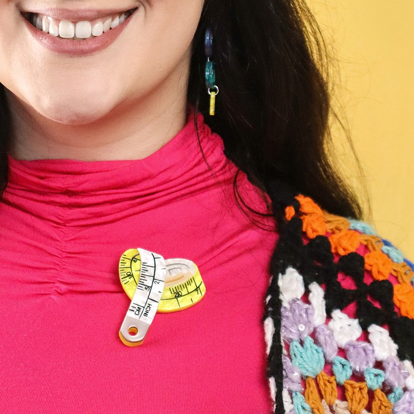 Measure Up Brooch available at Goosebump.live, perfect gift for craft lovers, designed by Erstwilder.