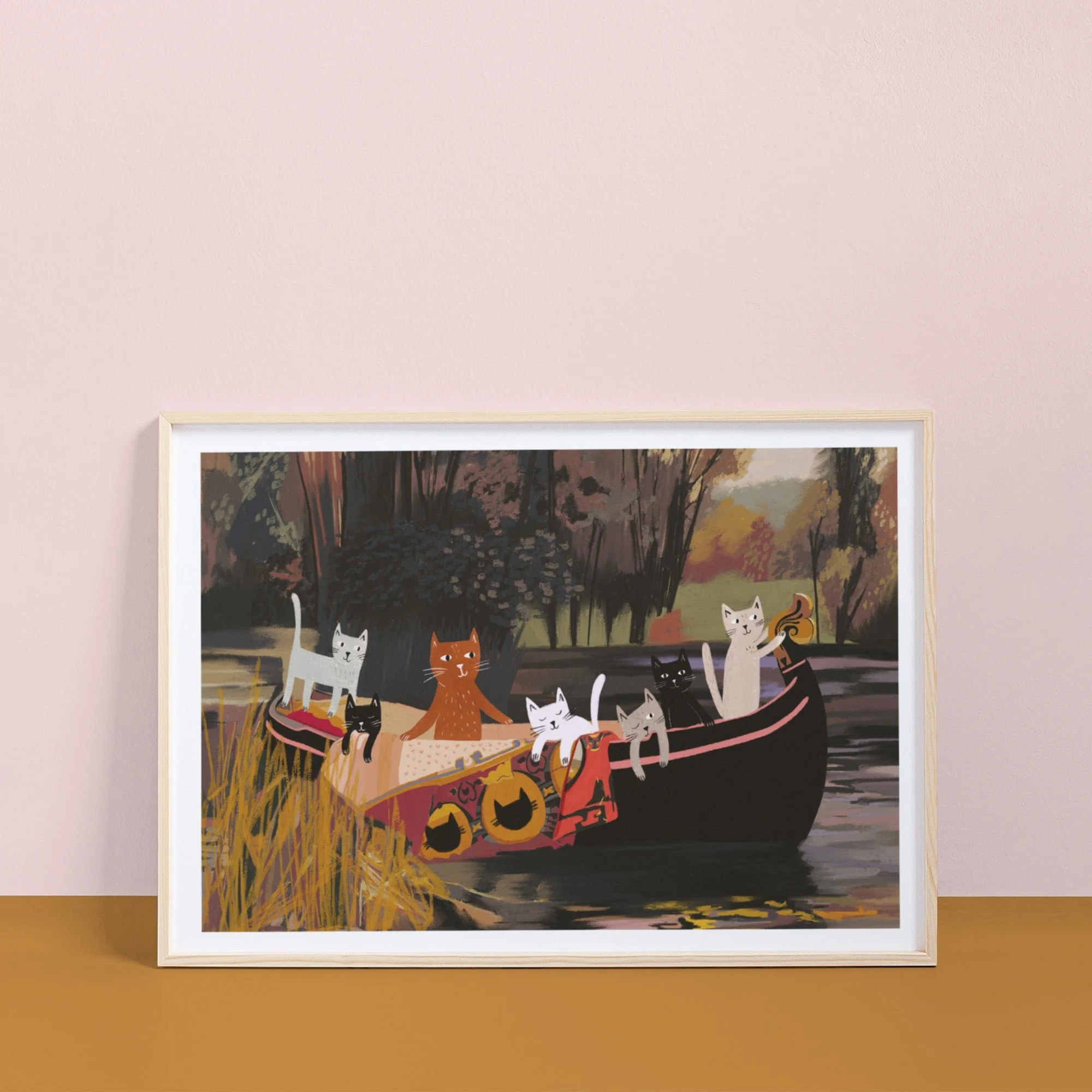 The Cats of Shalott Art Print A4 by NIASKI, Waterhouse inspired cat wall art print for poetic home decor and art lover gifts at Goosebump Hong Kong