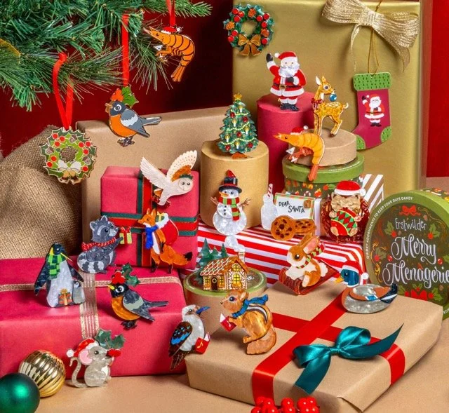 Rhi-Rhi the Raccoon Brooch by Erstwilder — playful raccoon design in layered resin, winter woodland style. Exclusive at Goosebump Hong Kong.