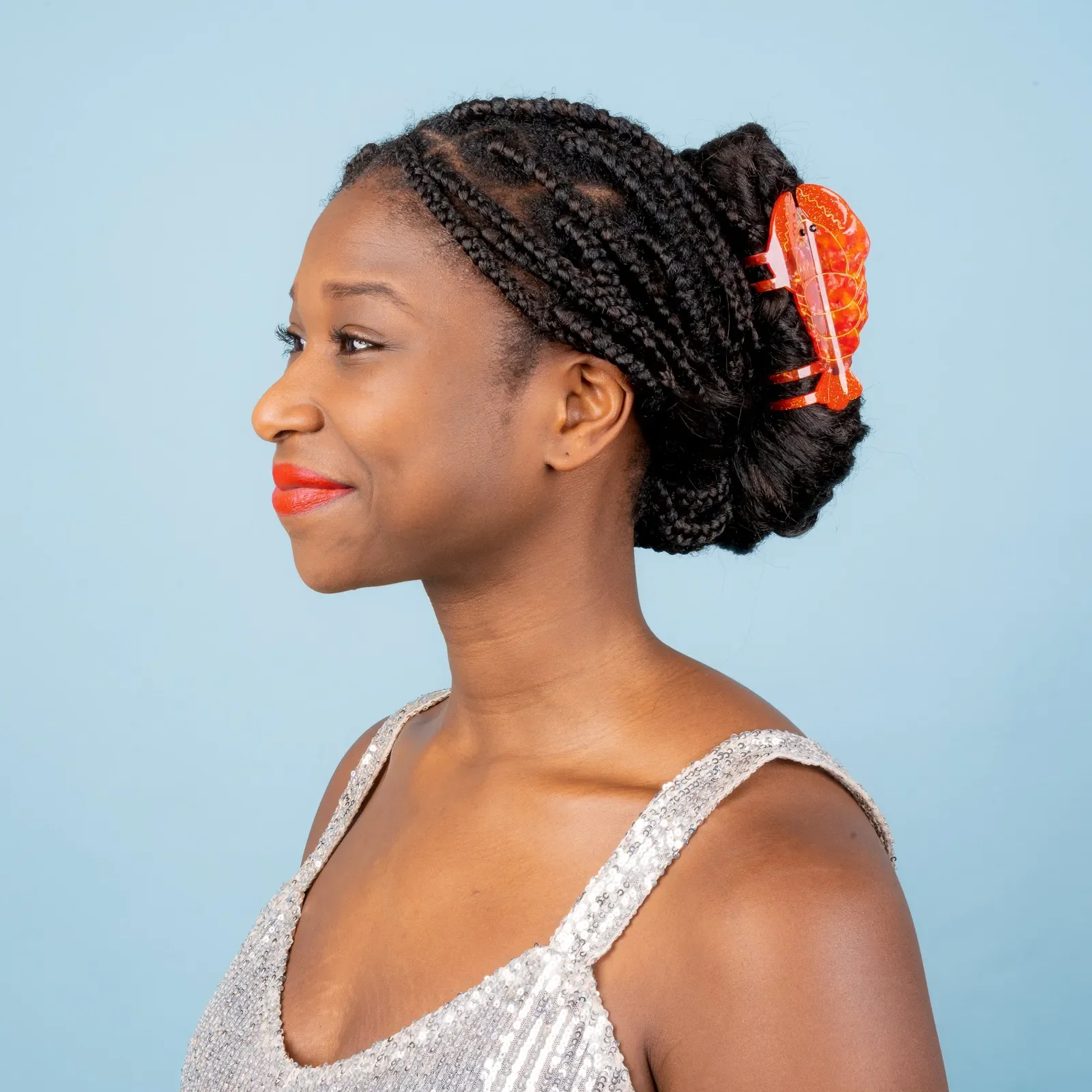 Coucou Suzette Lobster Hair Claw in glossy cellulose acetate, a bold sea-inspired French hair accessory curated by Goosebump.