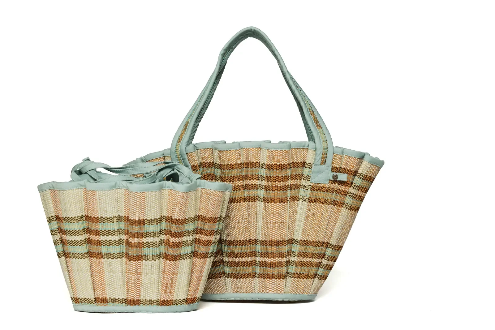Angled front view of the Lorna Murray Lake Como Mini Tropez Tote showcasing its structured woven silhouette.