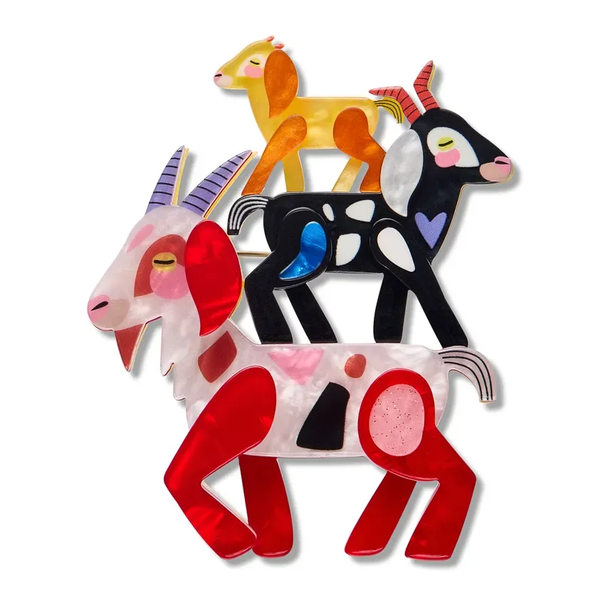 Erstwilder Goat Goals Brooch from the Pete Cromer Fairy Tales Part 2 collection, a colourful goat-inspired resin brooch for thoughtful gifting.