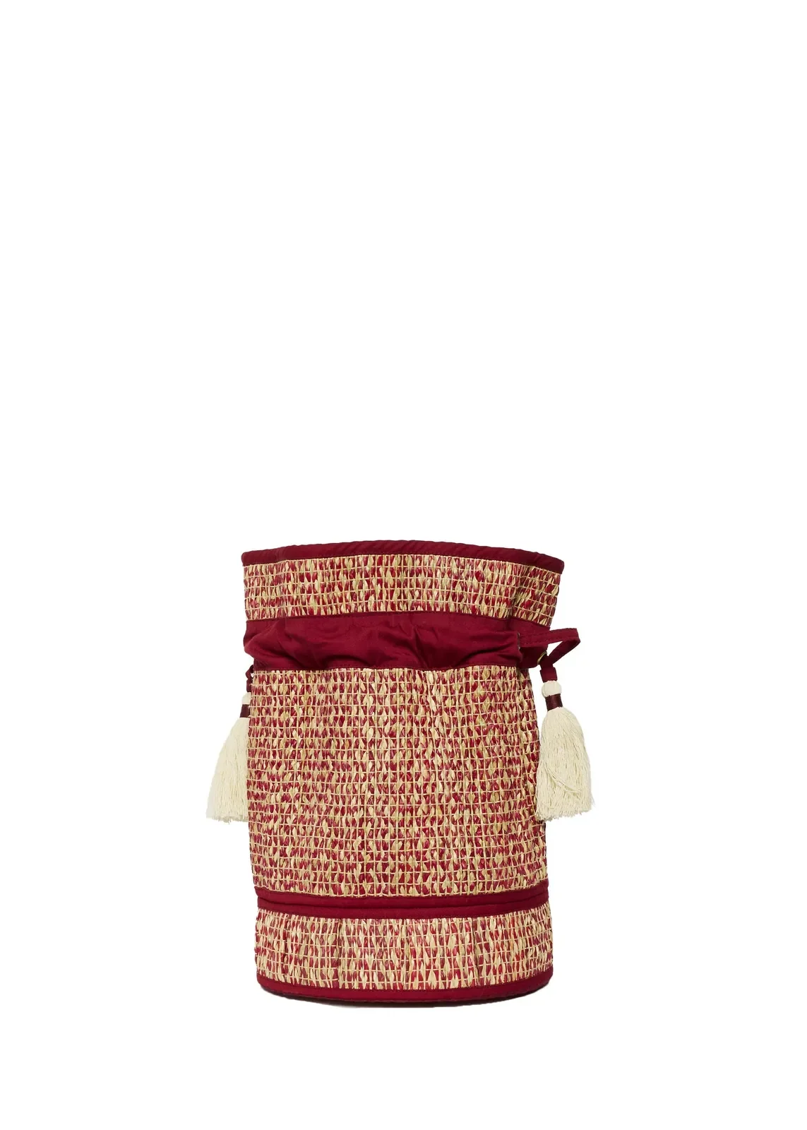 Back view of the Lorna Murray Bouquet Midi Leisure Tote featuring handcrafted natural grass fibre weaving and a drawstring closure.