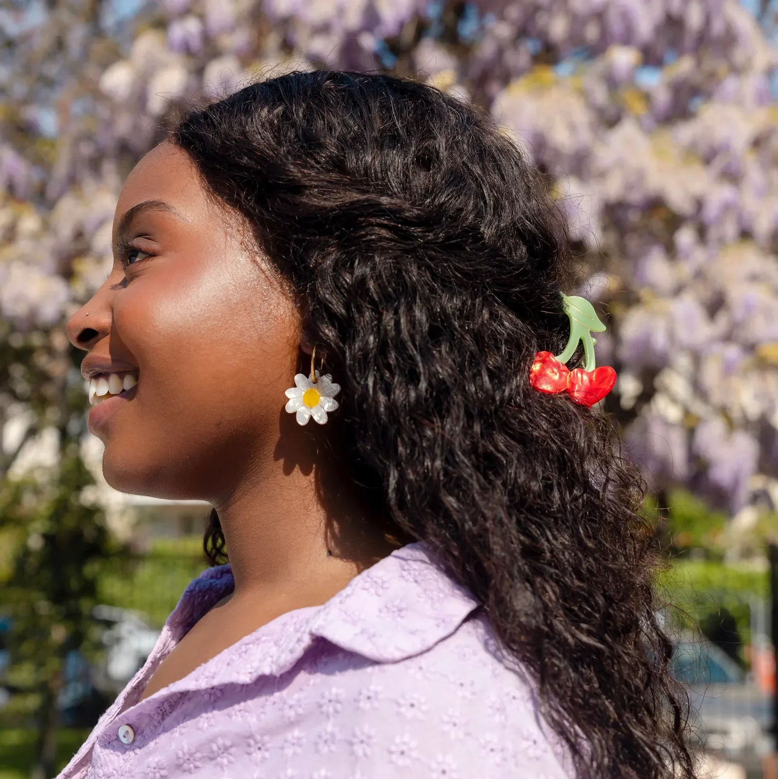 Coucou Suzette Cherry Hair Claw in glossy cellulose acetate, a playful French fruit-inspired hair accessory curated by Goosebump.