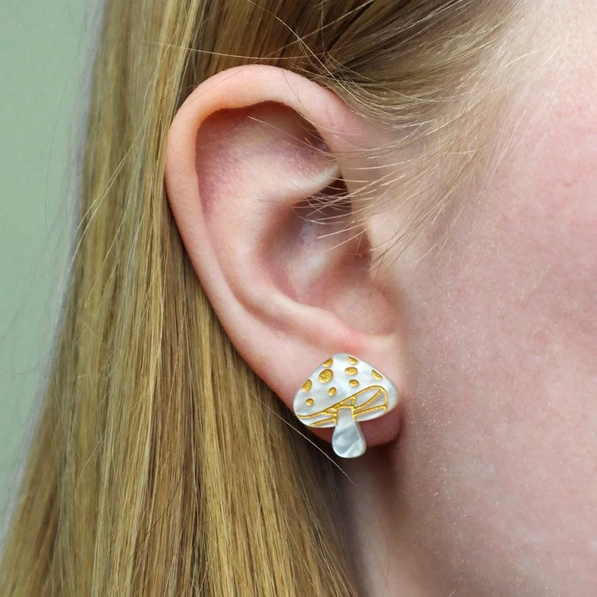 Mushroom Stud Earrings - Cream by Goosebump.live, crafted from cream resin, featuring hypoallergenic stainless steel posts, available in Hong Kong.