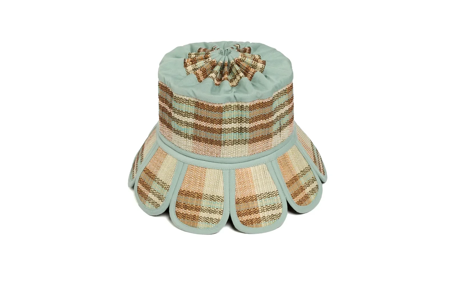 Angled back view of the Lorna Murray Lake Como Island Manhattan Hat highlighting its handcrafted woven construction and crown ties.
