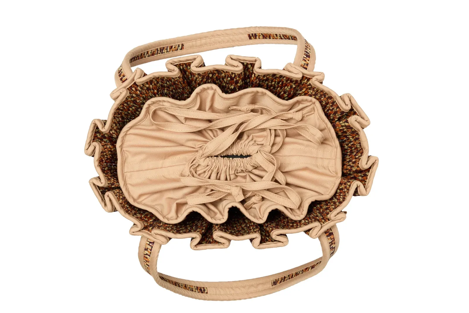 Top view of the Lorna Murray Dawn Mini Tropez Tote Bag showing the spacious interior and handcrafted woven finish.