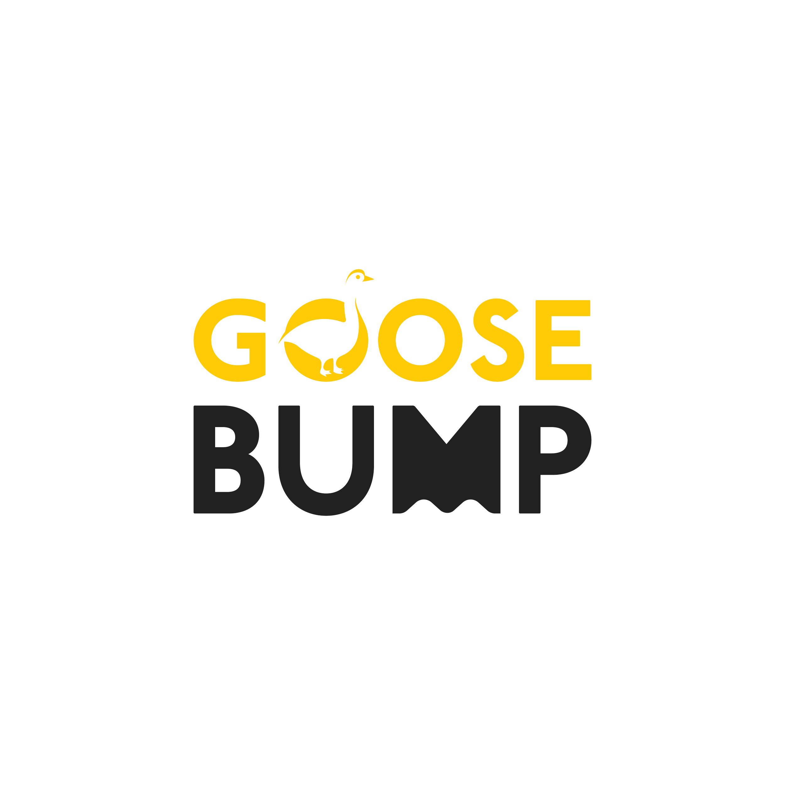 Logo for Goose Bump with the word 'GOOSE' in yellow and 'BUMP' in black, featuring a cartoon goose integrated into the word 'GOOSE' on a black background.