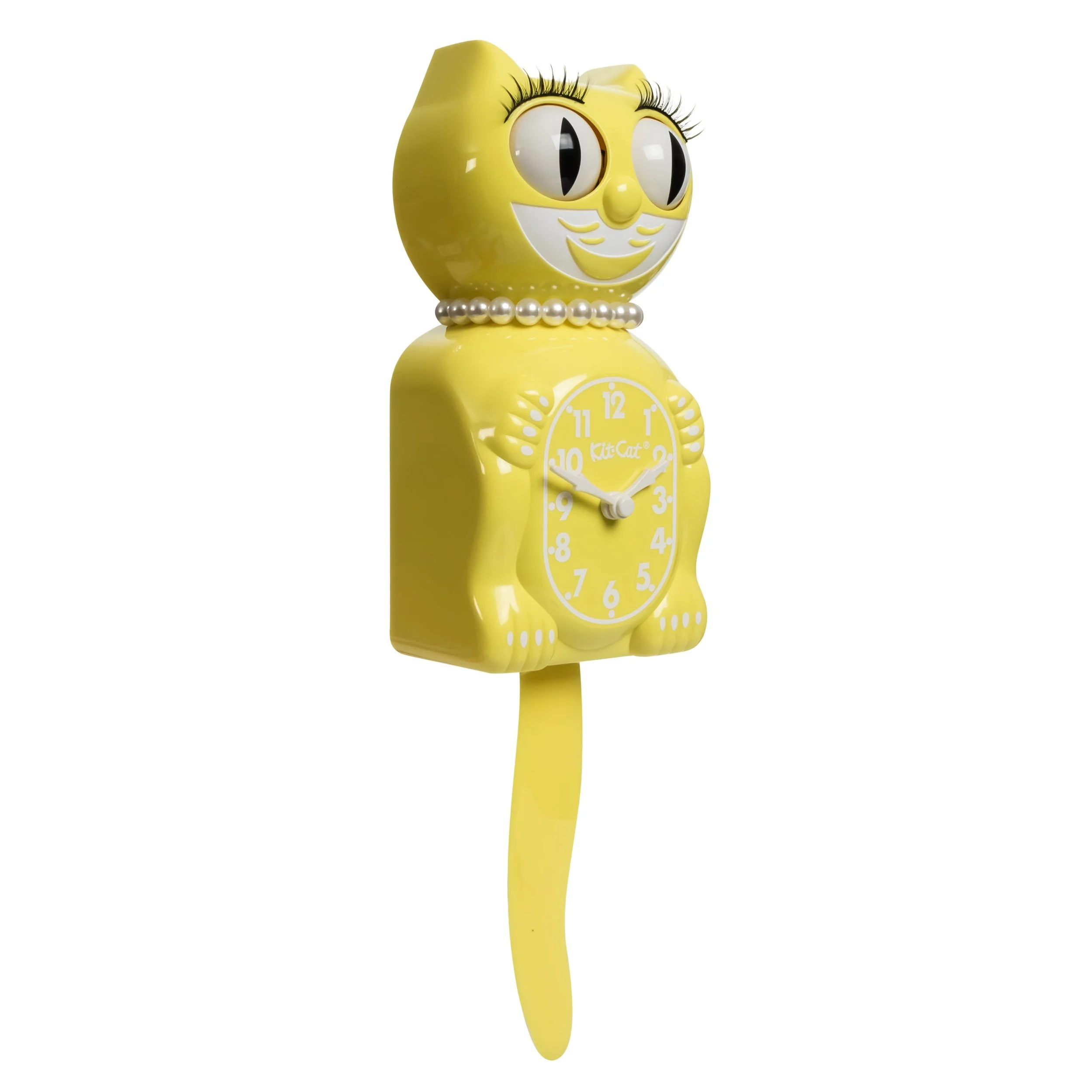 Spring Daffodil Yellow Kit-Cat Klock in bright yellow with moving eyes and wagging tail, available at Goosebump Hong Kong.