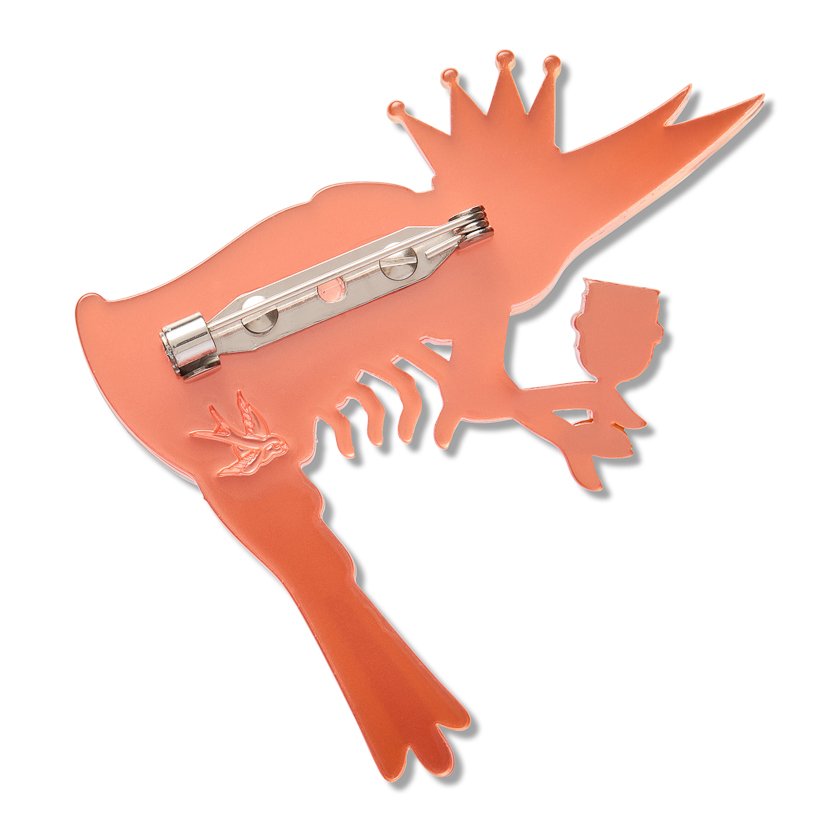 Erstwilder Pascal the King Prawn Brooch featuring an orange prawn wearing a crown and red royal robe
