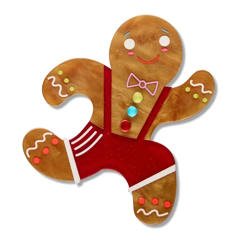 Erstwilder Catch Me If You Can Brooch from the Pete Cromer Fairy Tales Part 2 collection, a colourful gingerbread-inspired resin brooch for playful gifting.