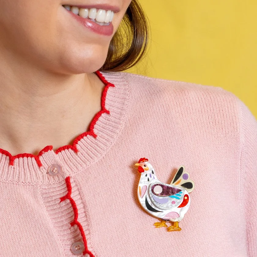 Erstwilder x Pete Cromer Lottie the Lamb Brooch featuring a layered lamb design with a soft pastel, spring-inspired look.