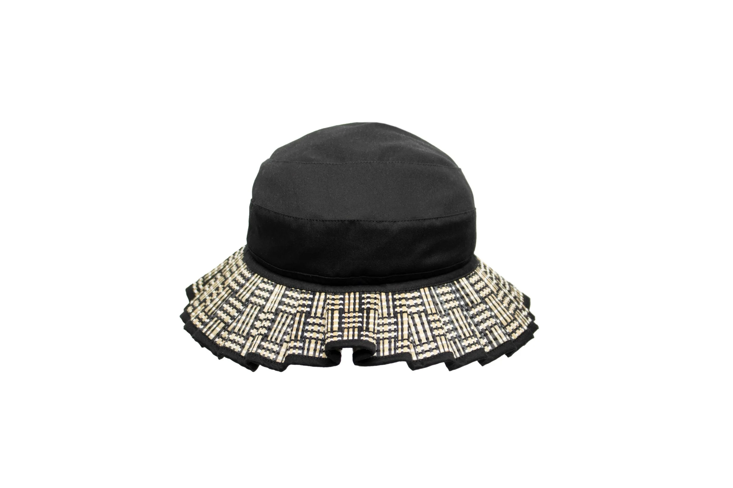 Black Bamboo Island Oasis Child Hat – handwoven foldable mid-brim sun hat in black-and-white checker weave, official Lorna Murray retailer Goosebump Hong Kong, directly imported from the brand.