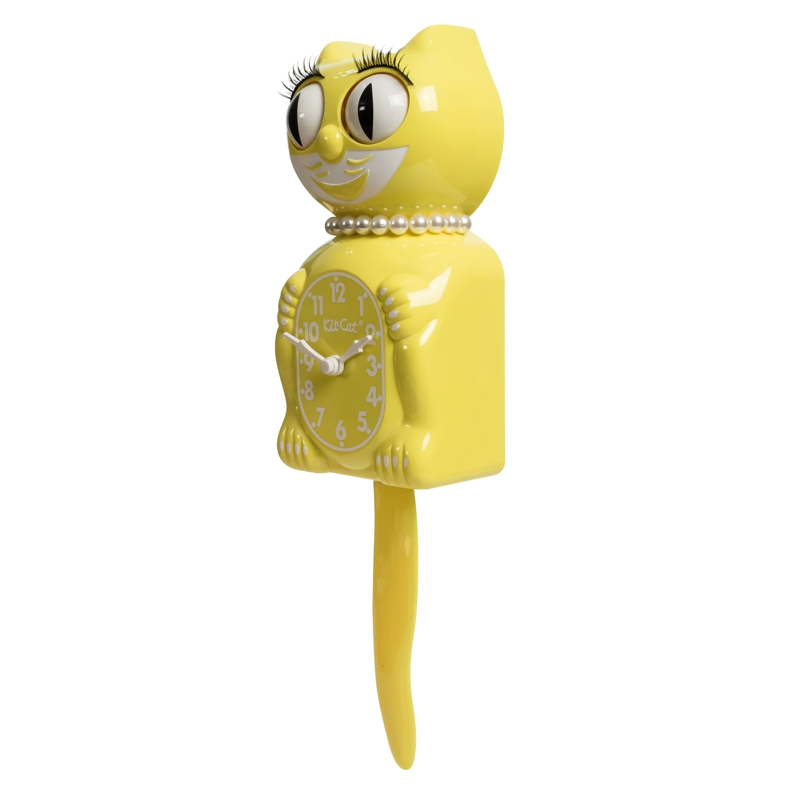 Spring Daffodil Yellow Kit-Cat Klock in bright yellow with moving eyes and wagging tail, available at Goosebump Hong Kong.