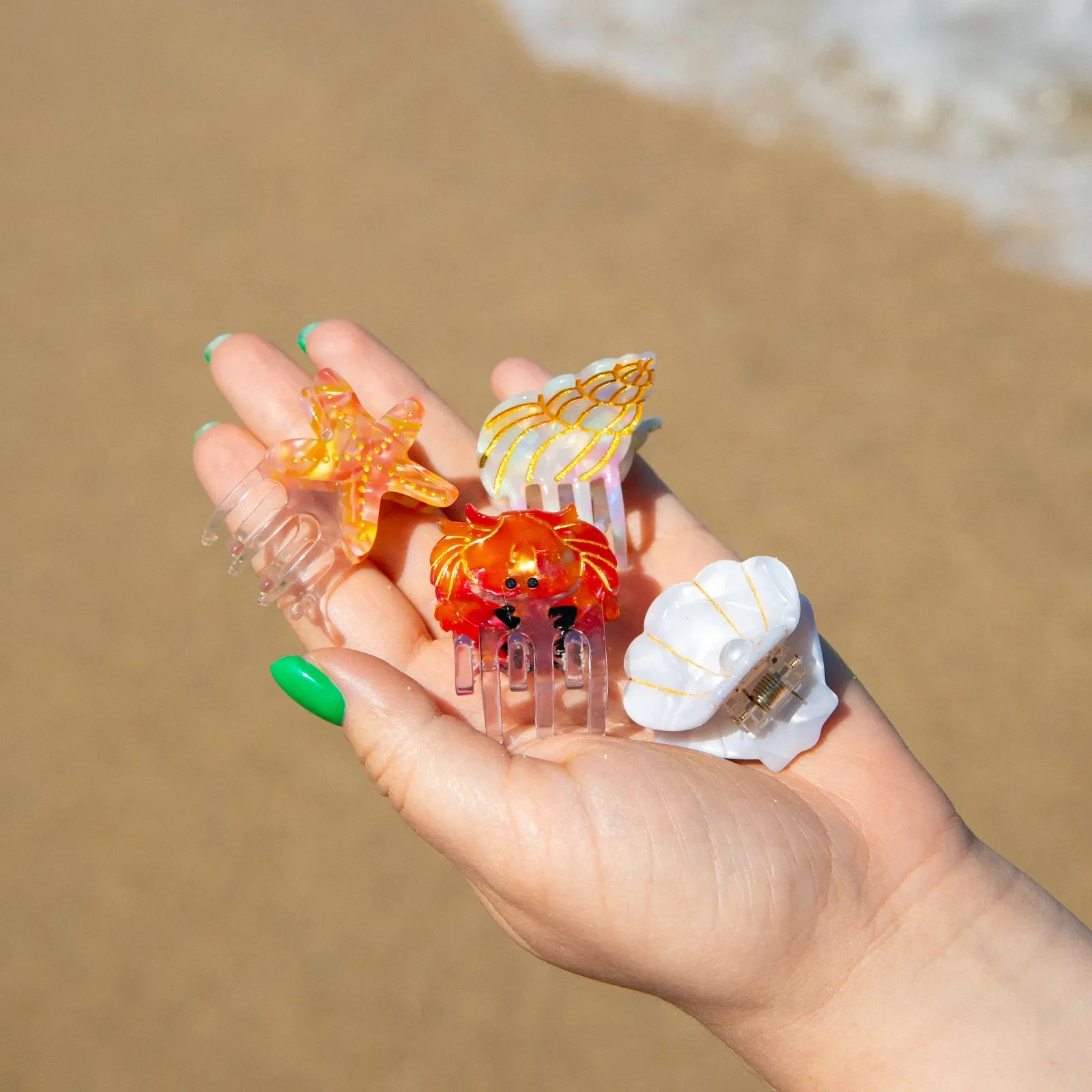 Coucou Suzette Mini Crab Hair Claw in glossy cellulose acetate, a quirky sea-inspired French hair accessory curated by Goosebump.