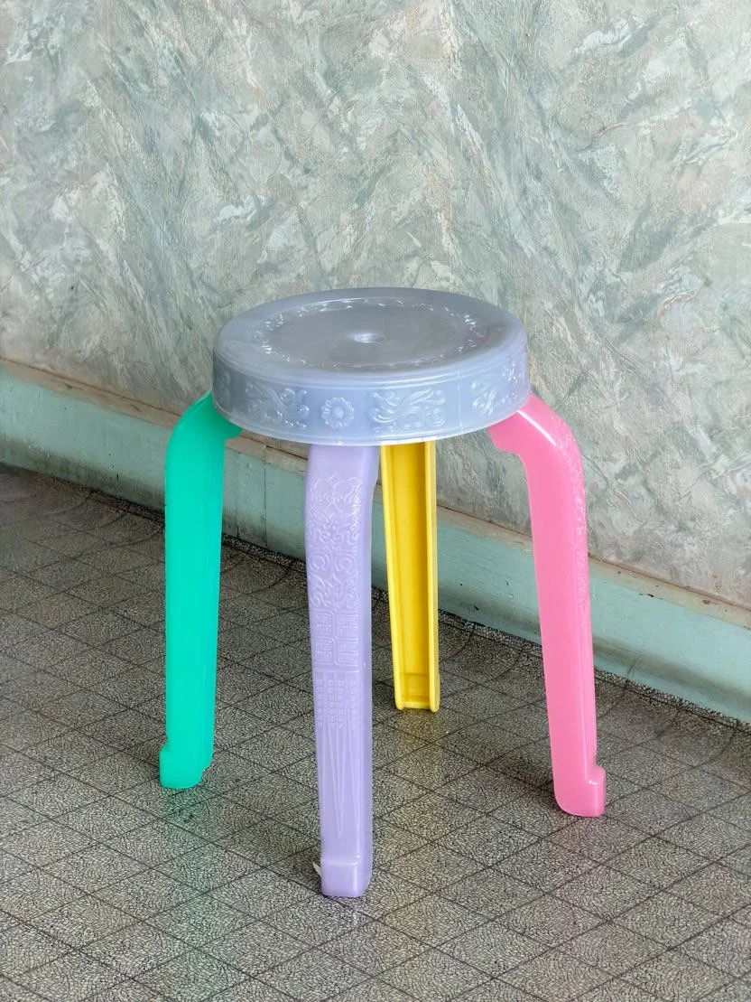 Rumba Bor pastel mixed colour stool in recycled polypropylene with pink, yellow, mint and lilac legs
