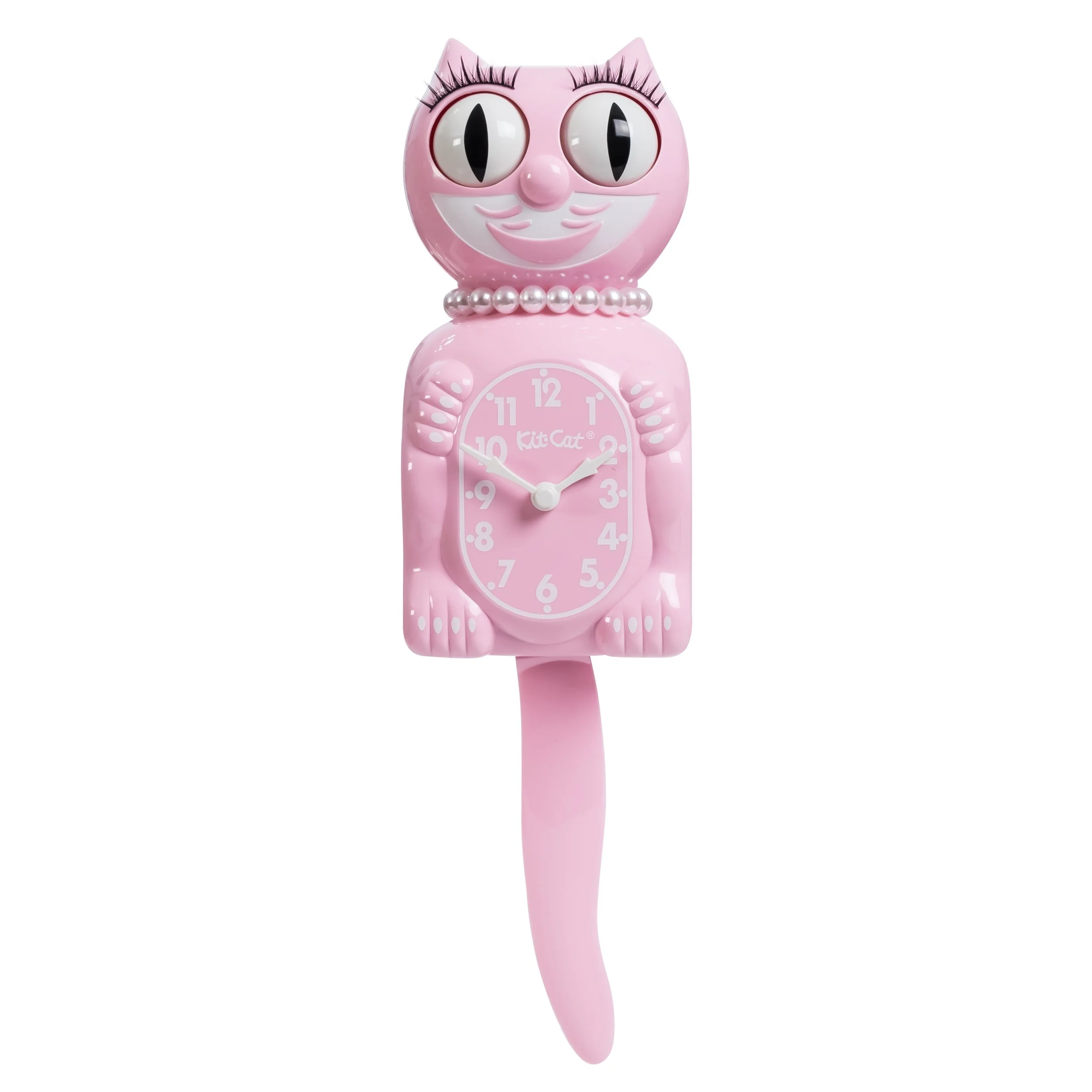 Bubblegum Pink Kit-Cat Klock in glossy pink with moving eyes and wagging tail, available at Goosebump Hong Kong.